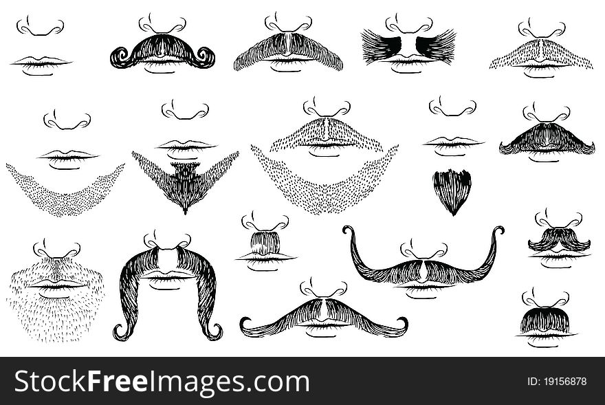 Mustaches for man.Vector collection on white for design