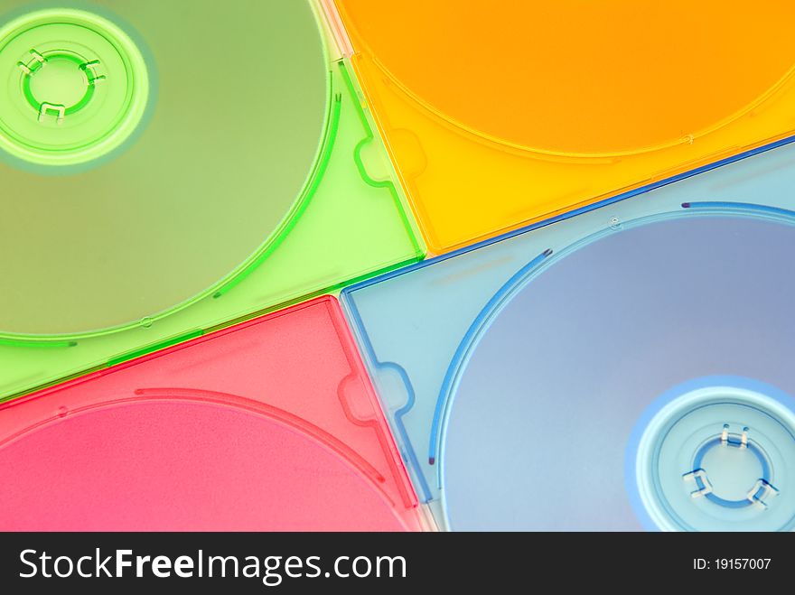 Color boxes with disks for information storage. Color boxes with disks for information storage