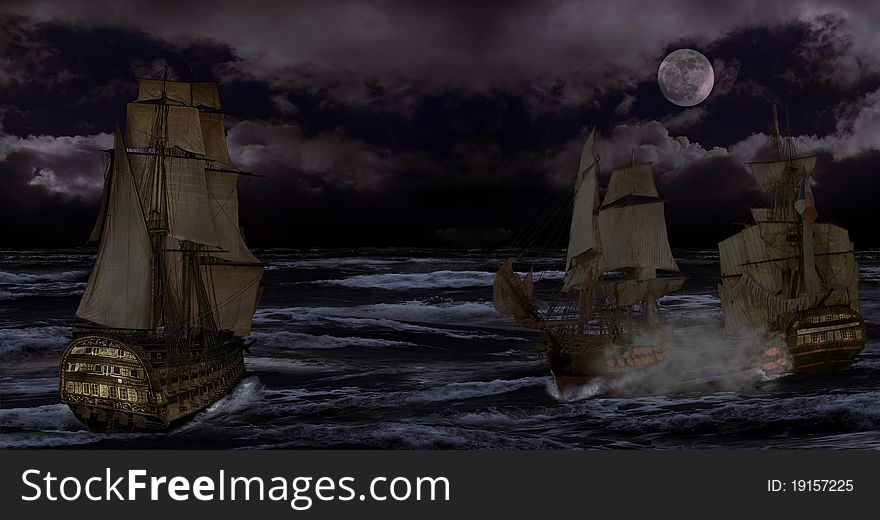 Photo manipulation of warship battle. Photo manipulation of warship battle