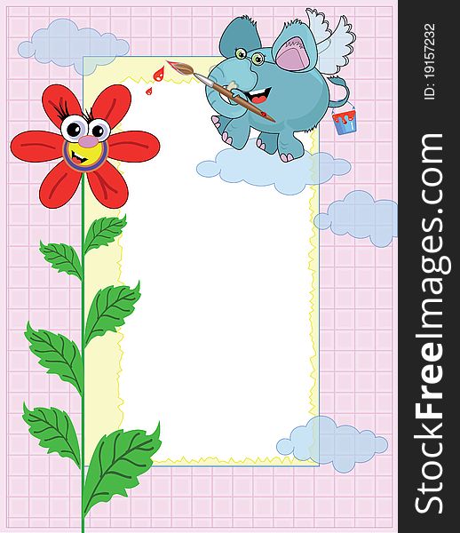 An elephant paints a flower and flying,frame. An elephant paints a flower and flying,frame