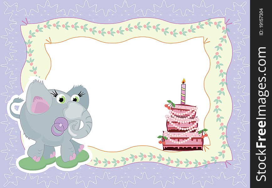 Birthday frame with elephant and pie