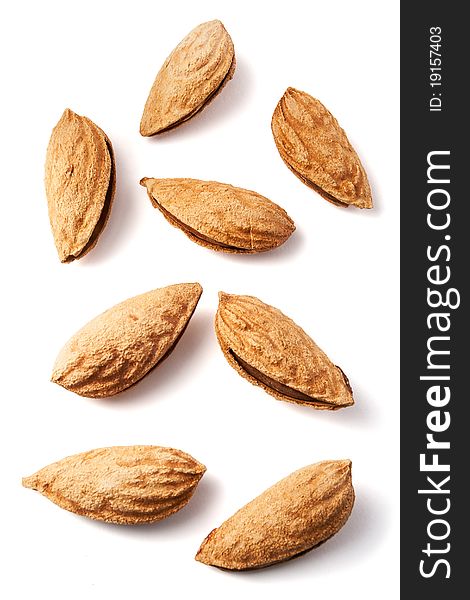 Group of almonds isolated on white