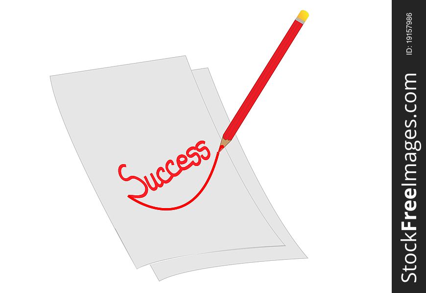 3d white sheet of paper with pencil and success checking