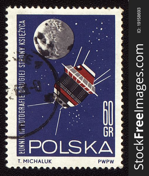 Postage Stamp From Poland With Spaceship Luna-3