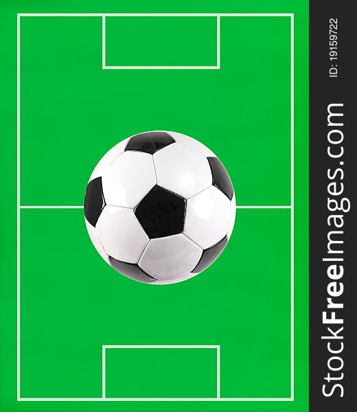 A soccer pitch illustration with a soccer ball