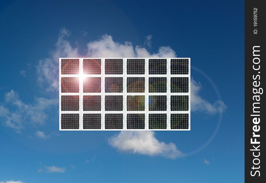 A solar panel isolated against a blue sky