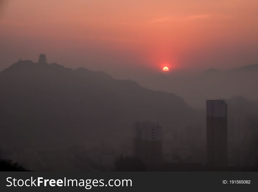 Sunrise in Xinglong County, Hebei Province, China