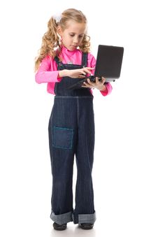 Young Girl With Black Laptop Stock Photo