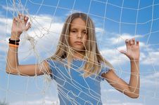 Girl Behind The Rope Net Royalty Free Stock Photos Girl Behind The Rope Net Royalty Free Stock Photos