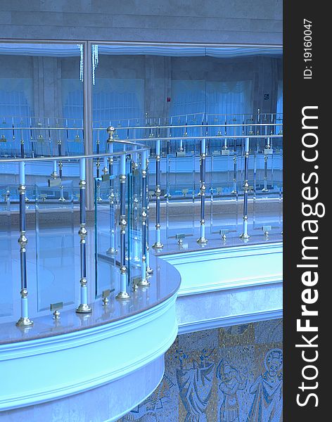 Elegant parapet indoor in theater in blue light