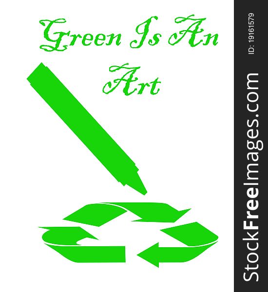 Green crayon and recycle symbol on white illustration. Green crayon and recycle symbol on white illustration