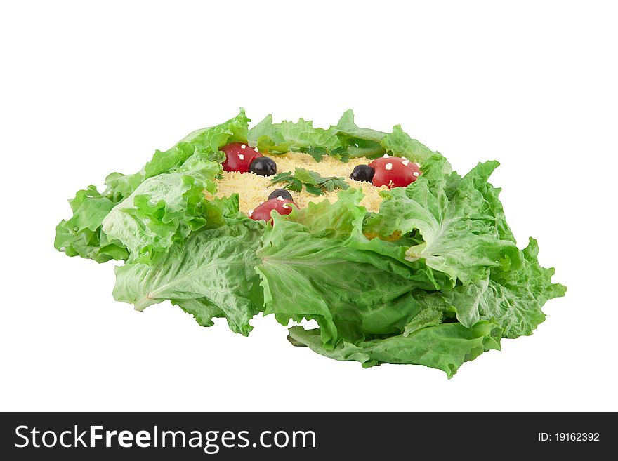 Healthy decorated salad isolated on white. Healthy decorated salad isolated on white