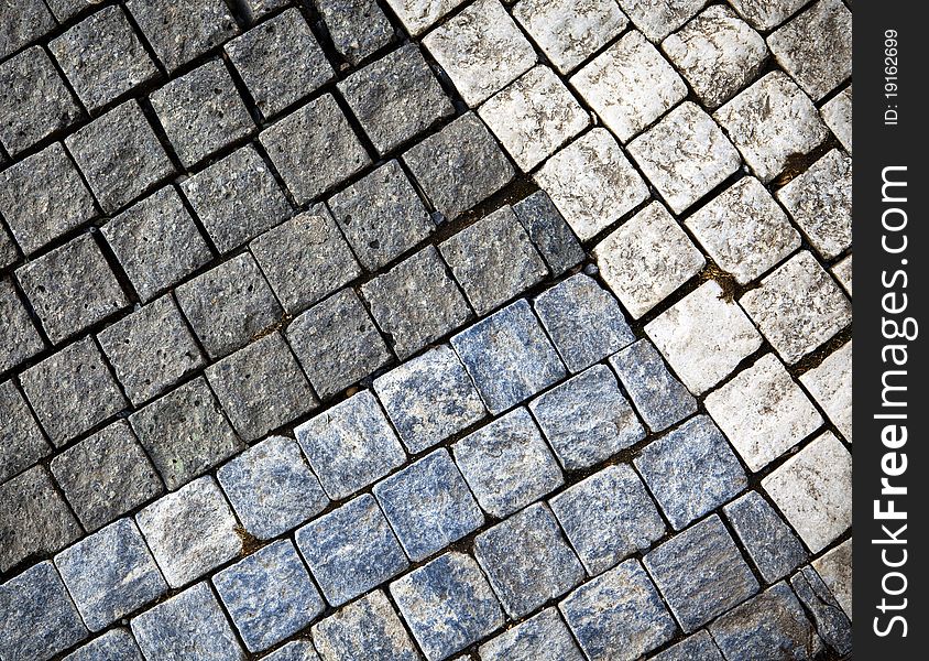 Abstract background of grungy old gray cobblestone or granite pavement