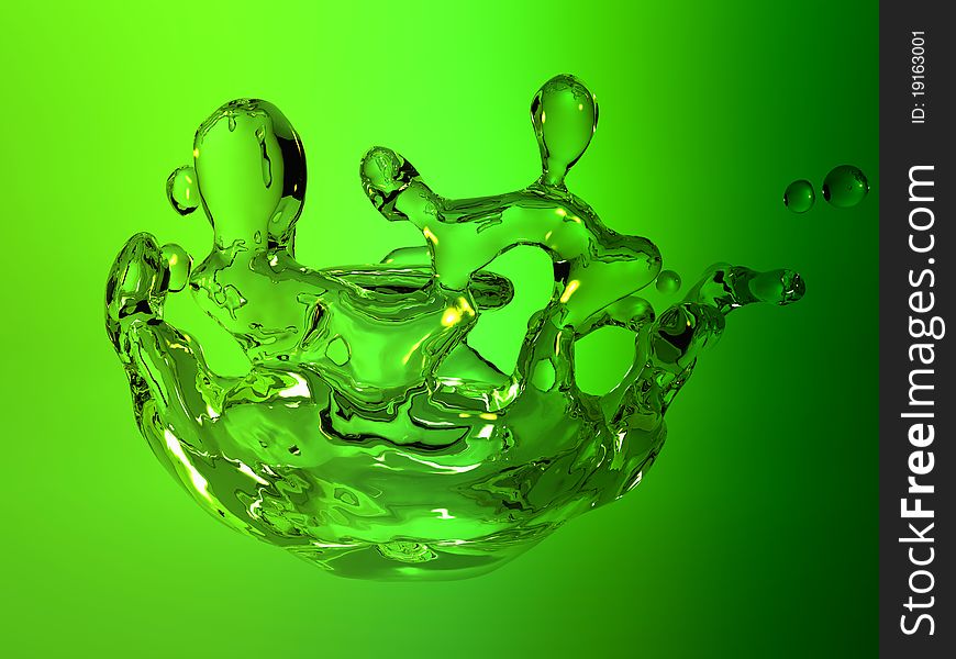 High resolution 3D illustration of watersplash on green background