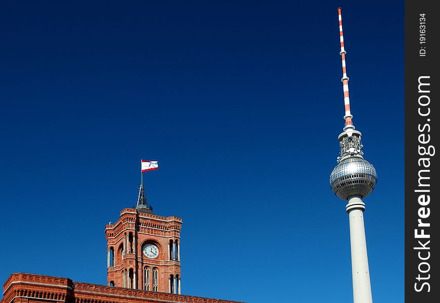 That red city hall and the citizen of Berlin TV tower