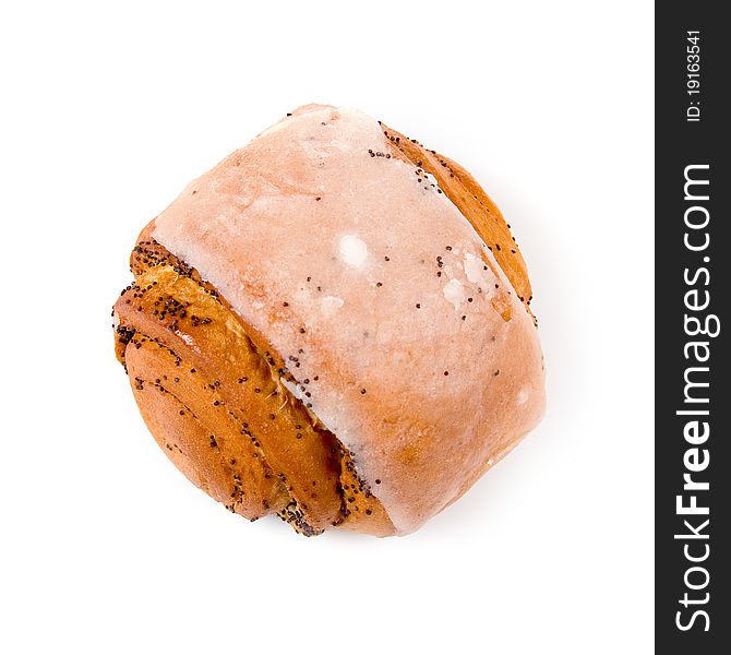 Bun with poppy seeds isolated on a white background