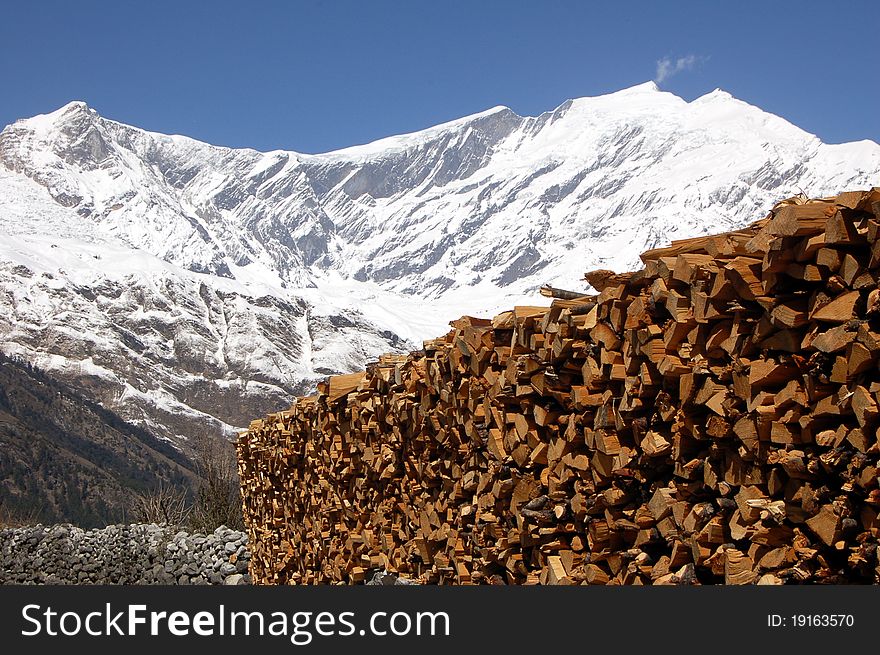 Wood in the himalayas mountains annapurna