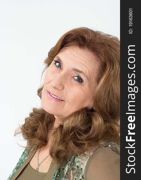 Nice elderly woman on a blue background