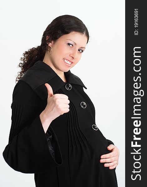 Portrait of a pregnant woman on white background