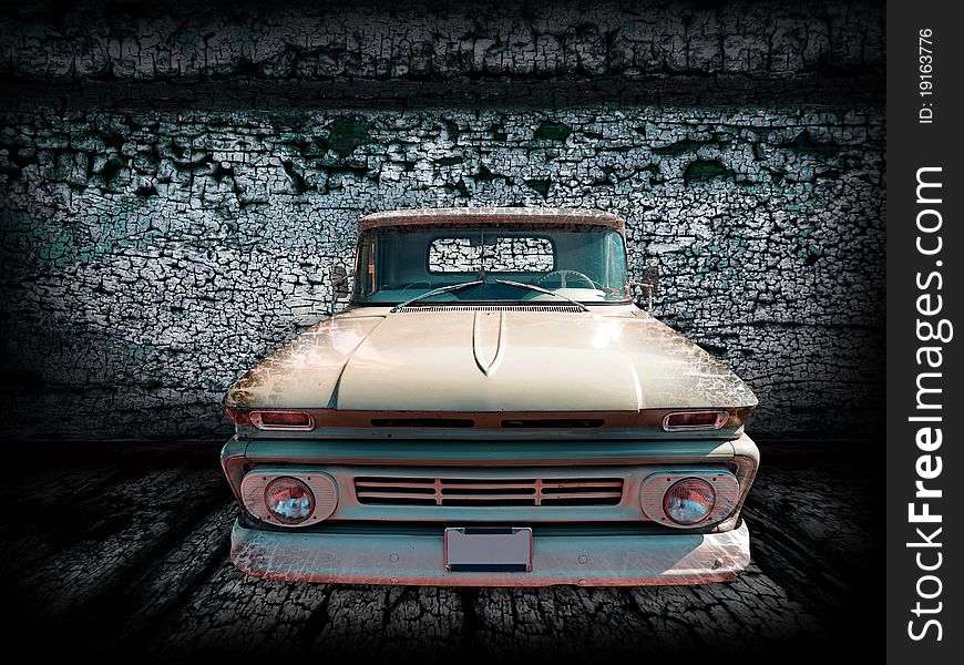Picture of retro old car on the dark abstract background. Picture of retro old car on the dark abstract background
