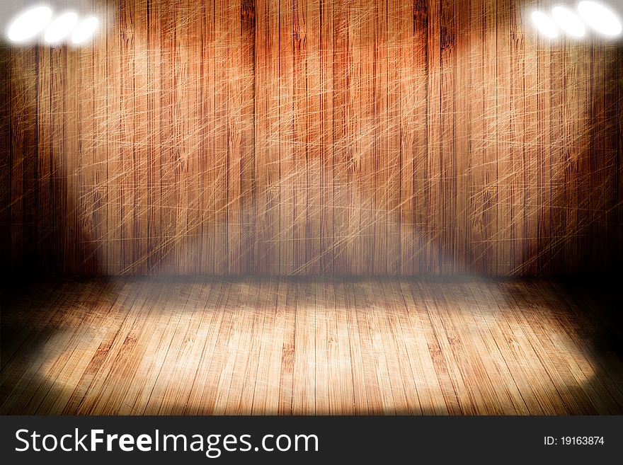 A high resolution creative wooden stage with lights. A high resolution creative wooden stage with lights