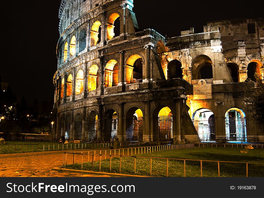 Rome Coliseum by night  illuminated, Colosseo Italy