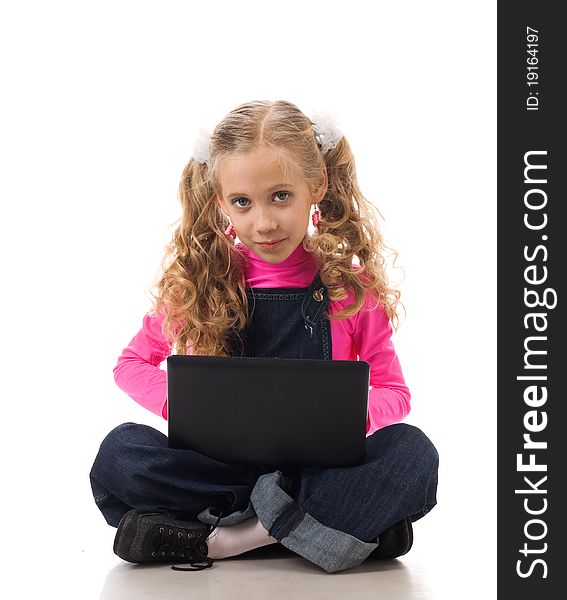 Young Girl With Black Laptop