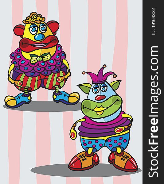 Clowns drawing, abstract vector art illustration