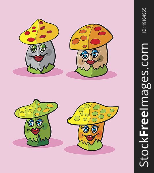 Mushrooms cartoon, abstract vector art illustration