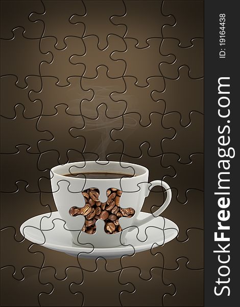 Close-up of a wonderful cup of hot coffee,puzzles