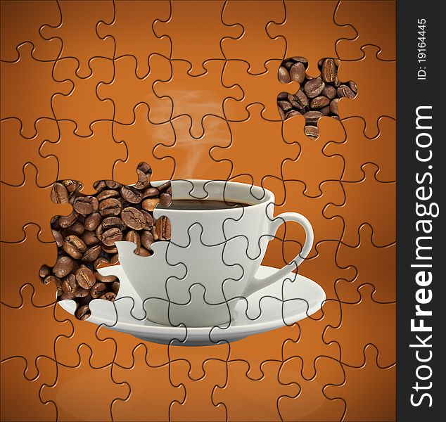 Close-up of a wonderful cup of hot coffee,puzzles