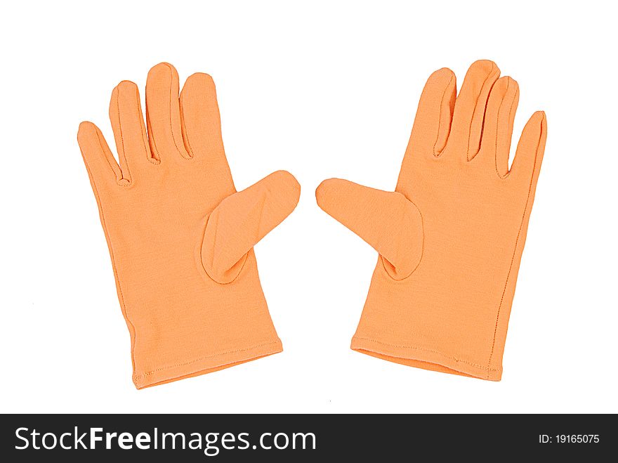 Orange Gloves. Isolated On White