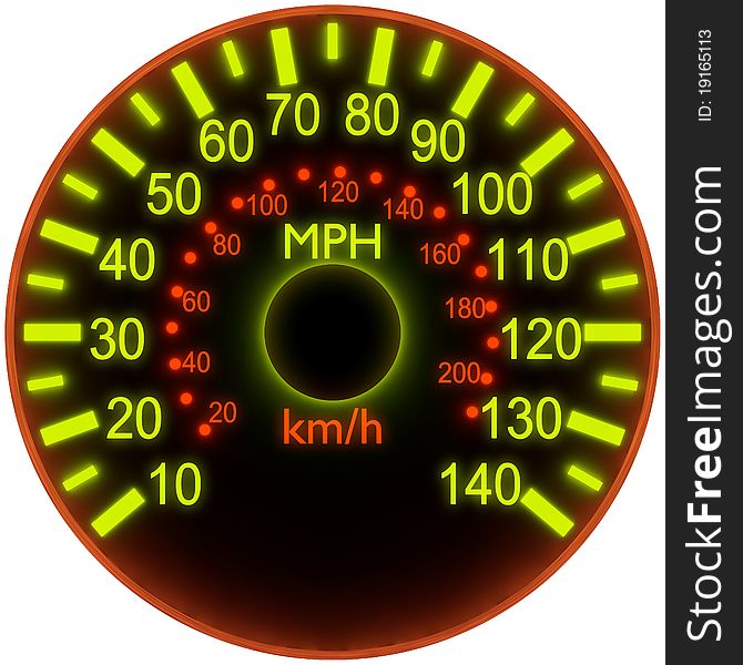 3d illustration of speedometer with bright glow. 3d illustration of speedometer with bright glow