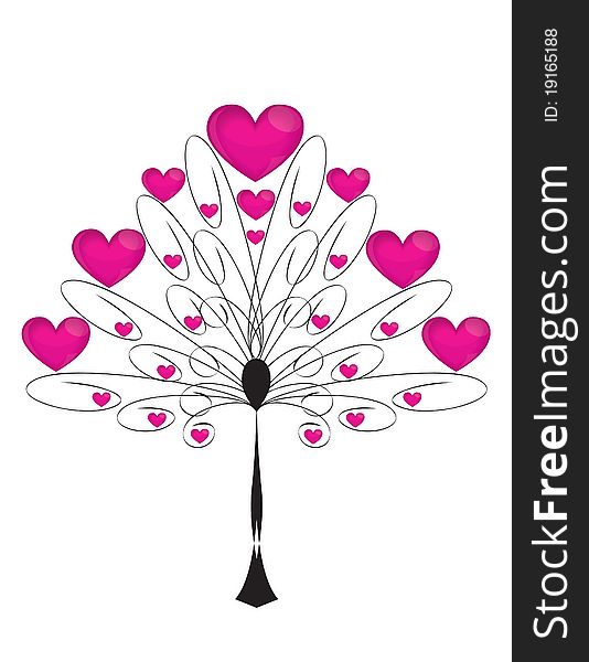 Love tree with red hearts