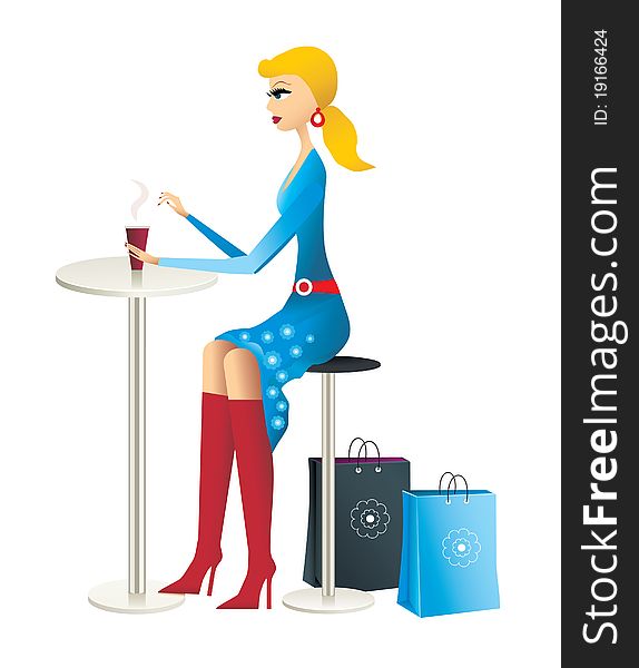 Vector Illustration Of Fashion Women In Shopping C