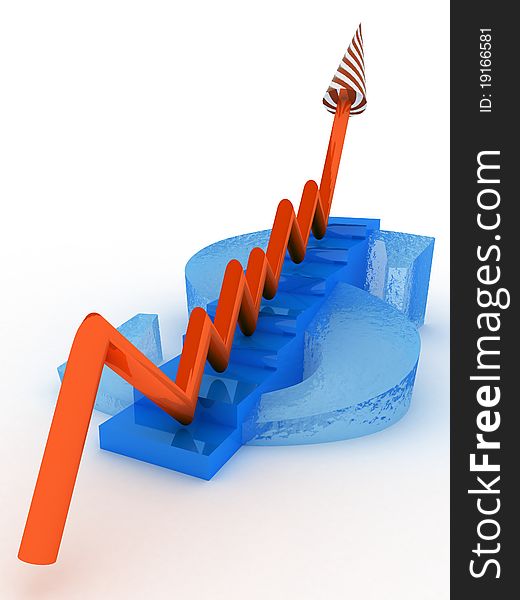 Sign dollar with step of ice and orange arrow of growth. Sign dollar with step of ice and orange arrow of growth