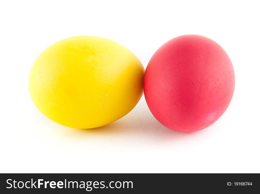 Two different colors eggs over white background. Two different colors eggs over white background