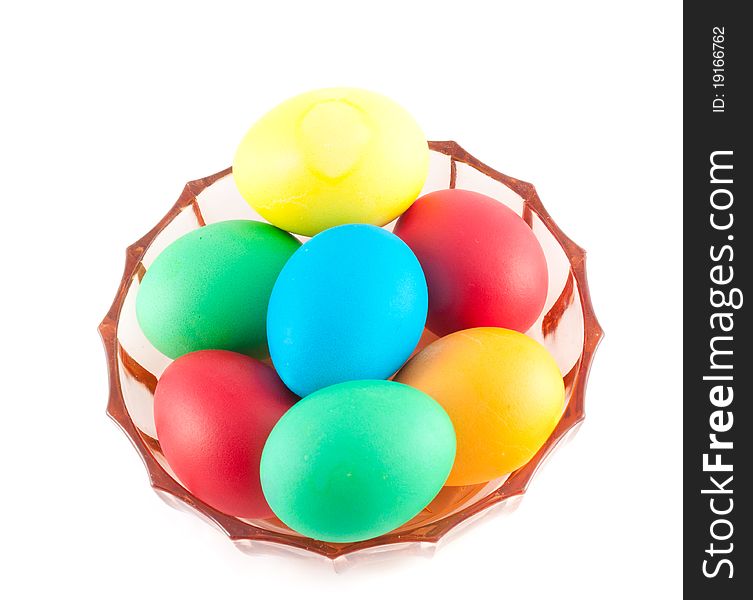 Many different color eggs over white background. Many different color eggs over white background