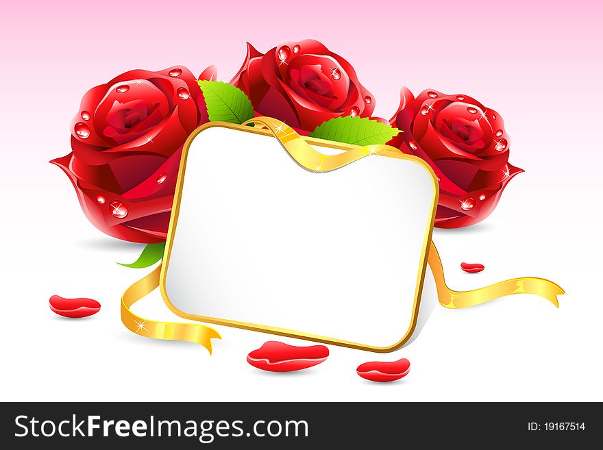 Illustration of card with rose and roses on abstract background