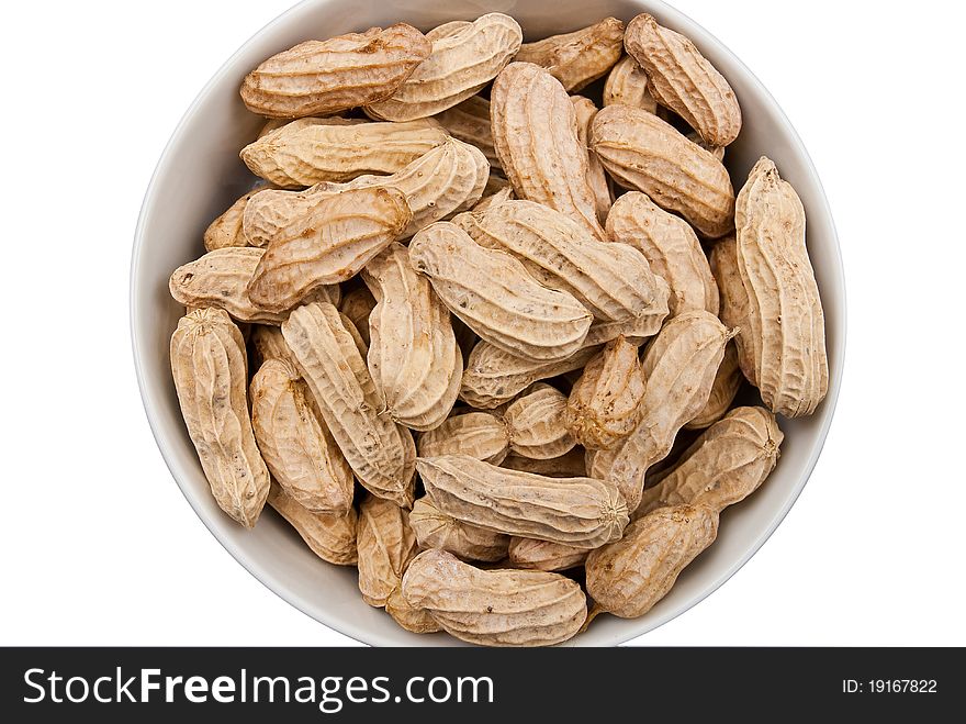 Boiled peanuts in a white bowl