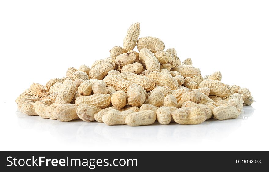 A bunch of peanuts isolated on white background. A bunch of peanuts isolated on white background