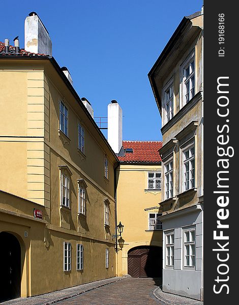 The small street with old houses in Prague