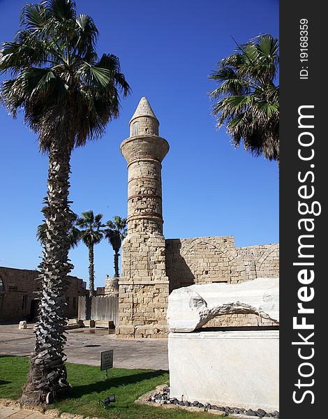 Old Beacon at Ceasarea, ancient Roman capital and port, Israel. Old Beacon at Ceasarea, ancient Roman capital and port, Israel