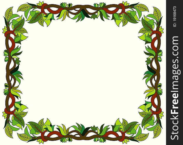Illustration of floral frame with leaves and branches