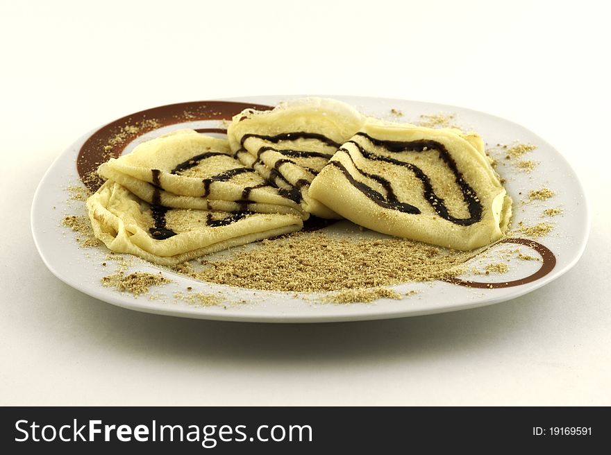 Homemade pancakes on white background