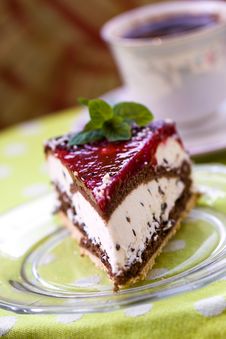 Cherry Cream Tart With Coffee Royalty Free Stock Image