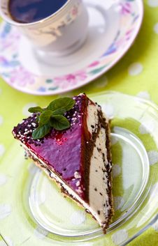 Cherry Cream Tart With Coffee Stock Photo