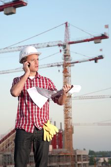 Architect Working Outdoors On A Construction Site Royalty Free Stock Photo Architect Working Outdoors On A Construction Site Royalty Free Stock Photo