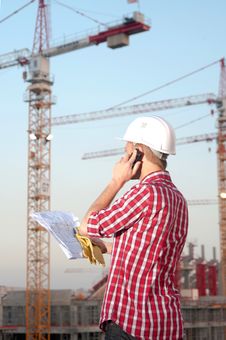 Architect Working Outdoors On A Construction Site Royalty Free Stock Photo Architect Working Outdoors On A Construction Site Royalty Free Stock Photo