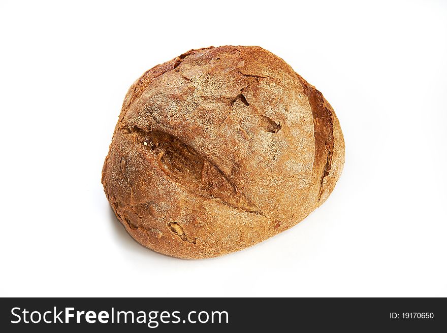 Loaf of rye bread isolated on white background